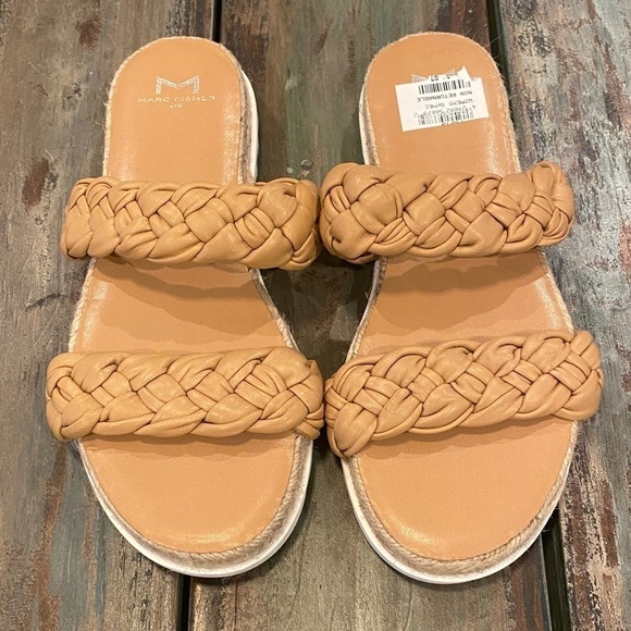 Marc Fisher Jaimee Sandals Slides Flat Espadrilles Braided Leather Tan Size 6 - Picture 4 of 9